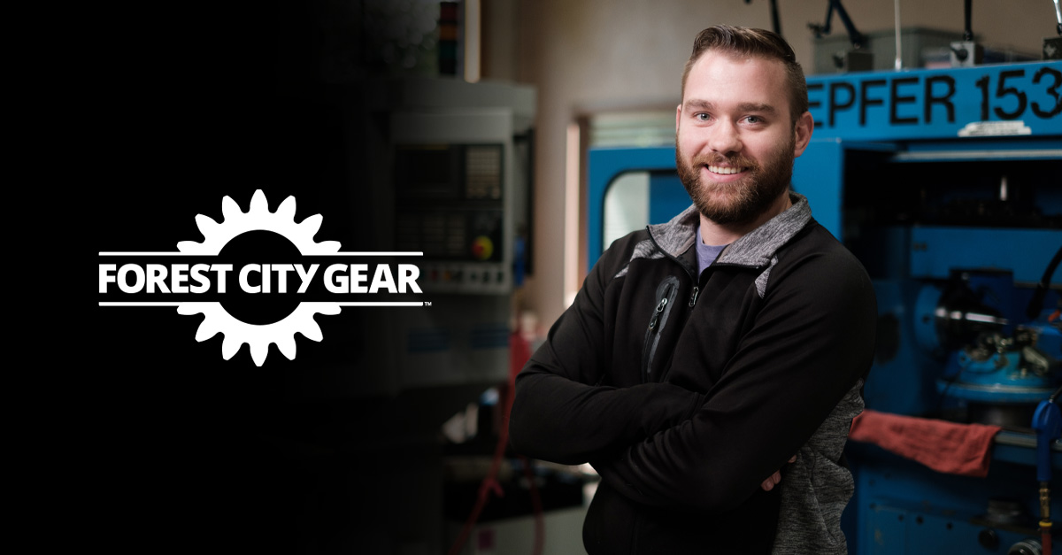 Zac Denny Headshot with Forest City Gear Logo